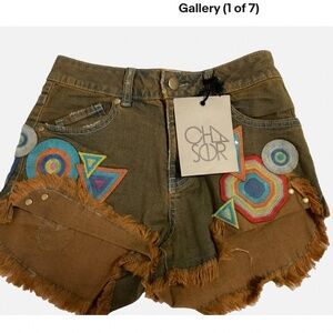 Chaser High Rise Cutoff Denim Shorts Women's Size 24 Desert Wash Patches NEW